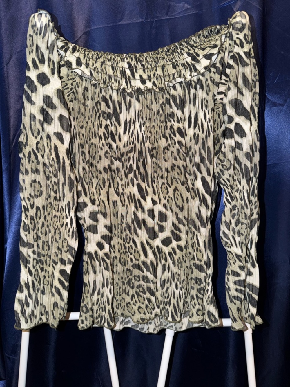 Leopard Print Off-Shoulder Blouse - Black & Cream